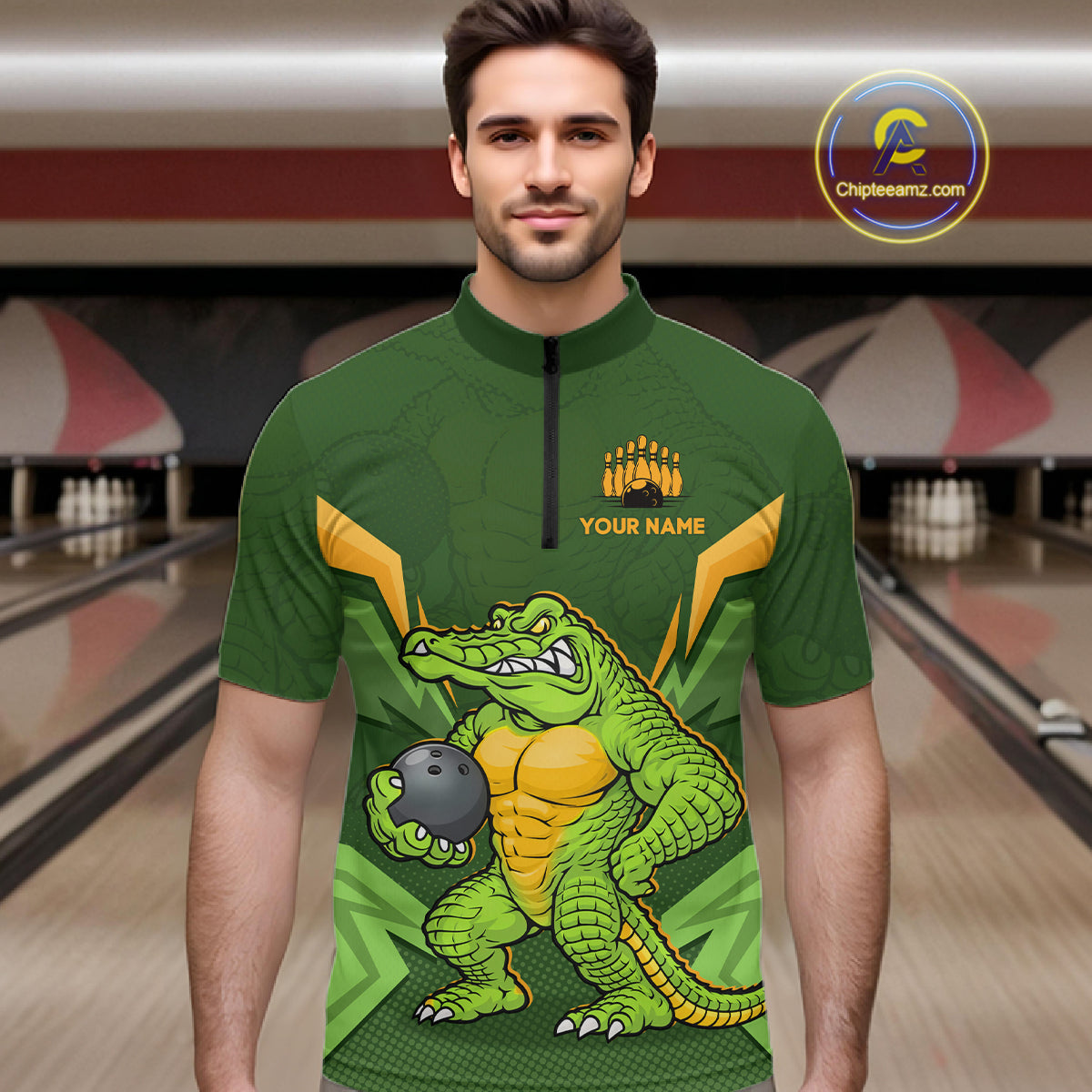 Personalized Funny Crocodile Bowling Shirt Alligator Bowling Jersey for Men Polo & 1/4 Zip HNT209