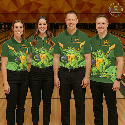 Personalized Funny Crocodile Bowling Shirt Alligator Bowling Jersey for Women Polo & 1/4 Zip HNT209