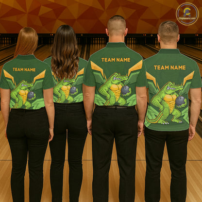 Personalized Funny Crocodile Bowling Shirt Alligator Bowling Jersey for Women Polo & 1/4 Zip HNT209