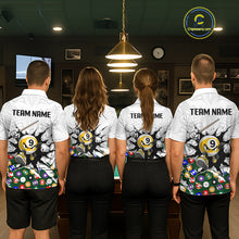 Load image into Gallery viewer, Four people wearing matching bowling team shirts in a bowling alley.