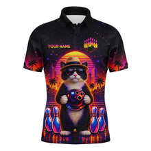 Load image into Gallery viewer, Custom Funny Neon Cat Bowling Jersey for Men Bowling Tournament Polo &amp; 1/4 Zip Bowling Team Shirts HNT210