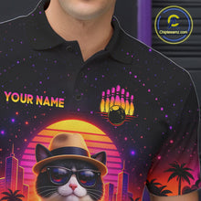 Load image into Gallery viewer, Custom Funny Neon Cat Bowling Jersey for Men Bowling Tournament Polo &amp; 1/4 Zip Bowling Team Shirts HNT210