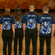 Load image into Gallery viewer, Wolf Bowling Shirts for Women Custom Blue Wolf Bowling Team Jersey Bowling League HNT284