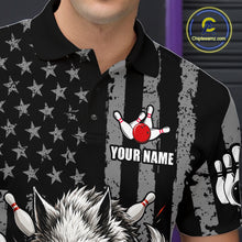 Load image into Gallery viewer, US Flag Wolf Bowling Shirts for Men Custom Wolf Bowling Team Jersey Bowling League HNT285