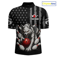 Load image into Gallery viewer, US Flag Wolf Bowling Shirts for Men Custom Wolf Bowling Team Jersey Bowling League HNT285