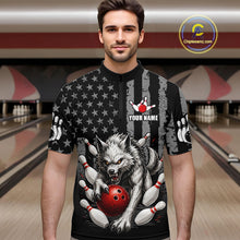 Load image into Gallery viewer, US Flag Wolf Bowling Shirts for Men Custom Wolf Bowling Team Jersey Bowling League HNT285