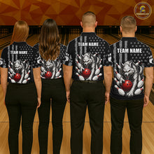 Load image into Gallery viewer, US Flag Wolf Bowling Shirts for Men Custom Wolf Bowling Team Jersey Bowling League HNT285