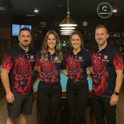 Custom Red Smoke Skull Darts Shirt for Men Darts Team Jerseys Dart League Dartboard Shirt NNT259