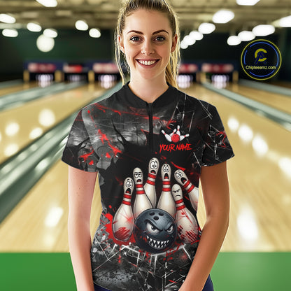 Cracked Angry Bowling Shirts for Women Custom Bowling Team Jersey Bowling League HNT286
