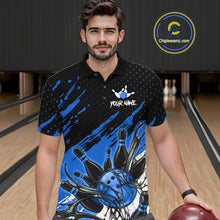 Load image into Gallery viewer, Custom Blue Bowling Jerseys For Men, Personalized Bowling Team Shirts Bowling Pin And Ball HNT283