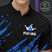 Load image into Gallery viewer, Custom Blue Bowling Jerseys For Men, Personalized Bowling Team Shirts Bowling Pin And Ball HNT283