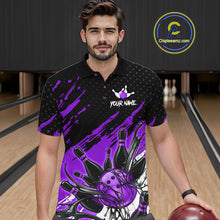 Load image into Gallery viewer, Custom Purple Bowling Jerseys For Men, Personalized Bowling Team Shirts Bowling Pin And Ball HNT283