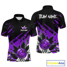 Load image into Gallery viewer, Custom Purple Bowling Jerseys For Men, Personalized Bowling Team Shirts Bowling Pin And Ball HNT283