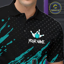 Load image into Gallery viewer, Custom Turquoise Bowling Jerseys For Men, Personalized Bowling Team Shirts Bowling Pin And Ball HNT283