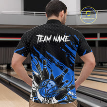Load image into Gallery viewer, Custom Blue Bowling Jerseys For Men, Personalized Bowling Team Shirts Bowling Pin And Ball HNT283