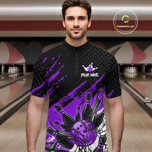Load image into Gallery viewer, Custom Purple Bowling Jerseys For Men, Personalized Bowling Team Shirts Bowling Pin And Ball HNT283