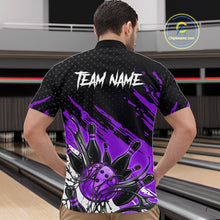 Load image into Gallery viewer, Custom Purple Bowling Jerseys For Men, Personalized Bowling Team Shirts Bowling Pin And Ball HNT283