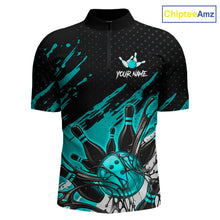 Load image into Gallery viewer, Custom Turquoise Bowling Jerseys For Men, Personalized Bowling Team Shirts Bowling Pin And Ball HNT283