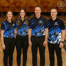 Load image into Gallery viewer, Custom Blue Bowling Jerseys For Men, Personalized Bowling Team Shirts Bowling Pin And Ball HNT283