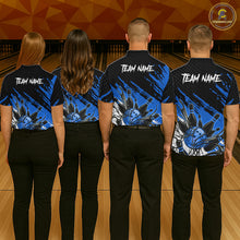 Load image into Gallery viewer, Custom Blue Bowling Jerseys For Men, Personalized Bowling Team Shirts Bowling Pin And Ball HNT283