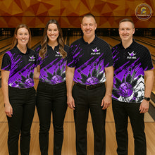 Load image into Gallery viewer, Custom Purple Bowling Jerseys For Men, Personalized Bowling Team Shirts Bowling Pin And Ball HNT283