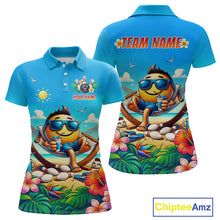 Load image into Gallery viewer, Colorful women polo shirt with a summer and 'Team Name' text on a white background