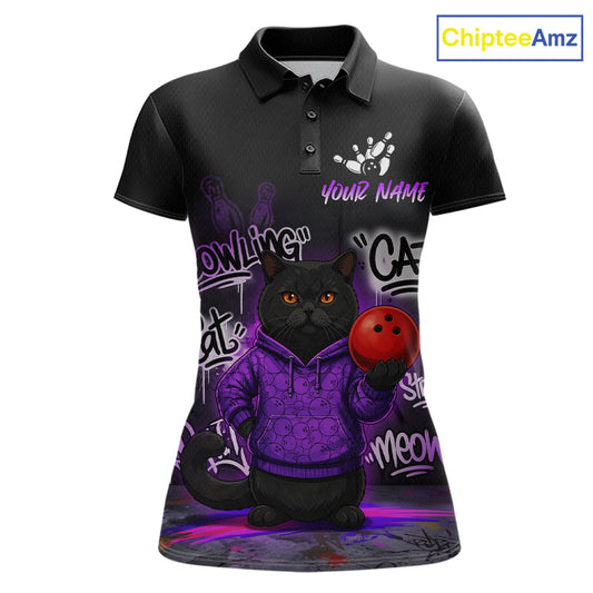 Custom Funny Black Cat Bowling Jersey for Women Bowling League Bowling Team Shirts HN289