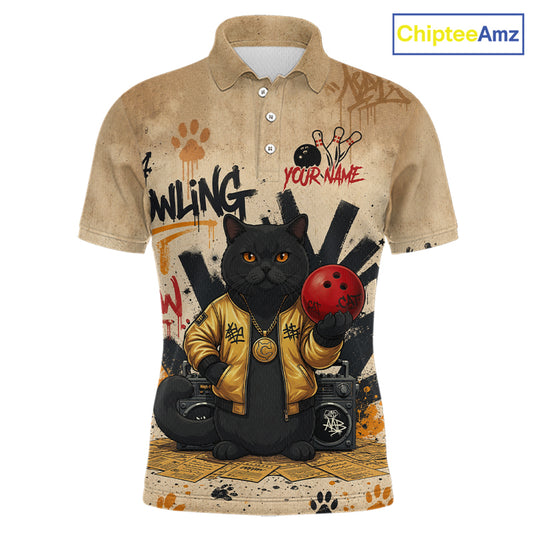 Custom Black Cat Bowling Jersey for Men Funny Cat Bowling League Bowling Team Shirts HN290