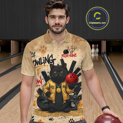 Custom Black Cat Bowling Jersey for Men Funny Cat Bowling League Bowling Team Shirts HN290