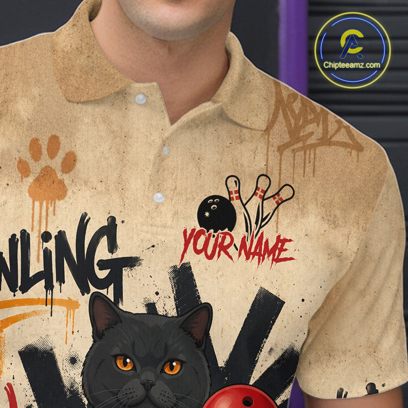 Custom Black Cat Bowling Jersey for Men Funny Cat Bowling League Bowling Team Shirts HN290