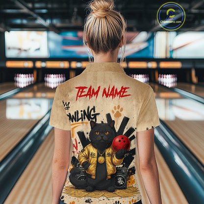 Custom Black Cat Bowling Jersey for Women Funny Cat Bowling League Bowling Team Shirts HN290