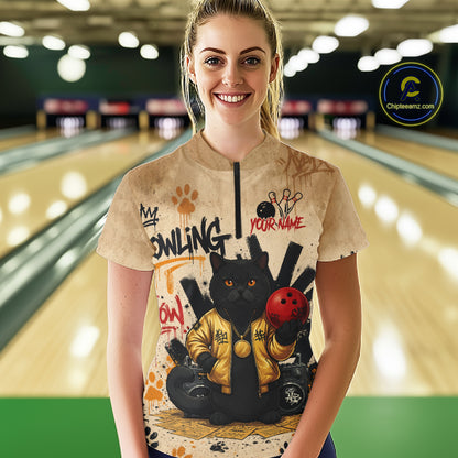 Custom Black Cat Bowling Jersey for Women Funny Cat Bowling League Bowling Team Shirts HN290