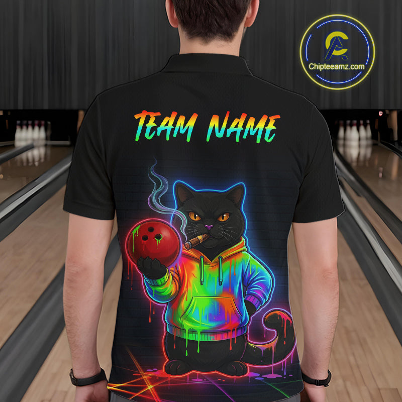Custom Neon Black Cat Bowling Jersey for Men Funny Bowling League Bowling Team Shirts HN291