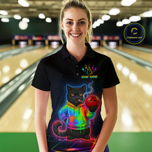Load image into Gallery viewer, Custom Neon Black Cat Bowling Jersey for Women Funny Bowling League Bowling Team Shirts HN291