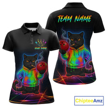 Load image into Gallery viewer, Custom Neon Black Cat Bowling Jersey for Women Funny Bowling League Bowling Team Shirts HN291
