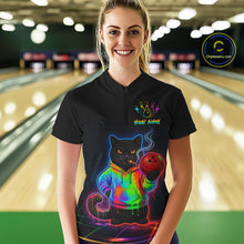 Load image into Gallery viewer, Custom Neon Black Cat Bowling Jersey for Women Funny Bowling League Bowling Team Shirts HN291