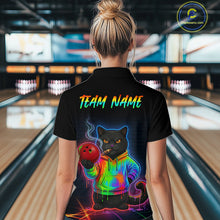 Load image into Gallery viewer, Custom Neon Black Cat Bowling Jersey for Women Funny Bowling League Bowling Team Shirts HN291
