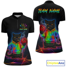 Load image into Gallery viewer, Custom Neon Black Cat Bowling Jersey for Women Funny Bowling League Bowling Team Shirts HN291