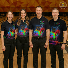 Load image into Gallery viewer, Custom Neon Black Cat Bowling Jersey for Women Funny Bowling League Bowling Team Shirts HN291