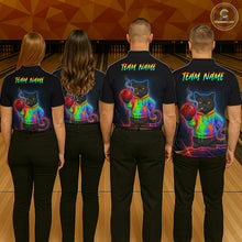 Load image into Gallery viewer, Custom Neon Black Cat Bowling Jersey for Women Funny Bowling League Bowling Team Shirts HN291