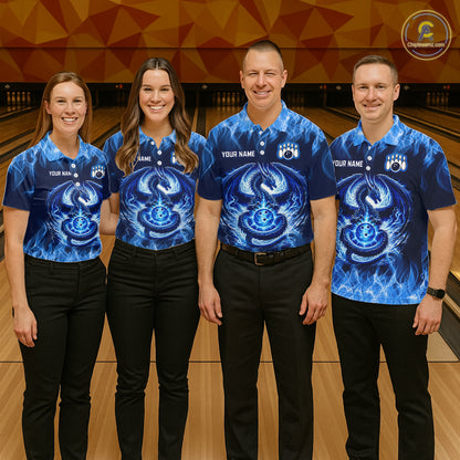Custom Blue Dragon Flame Bowling Jersey for Men Bowling Team Shirts Bowling Polo & 1/4 Zip HNT189