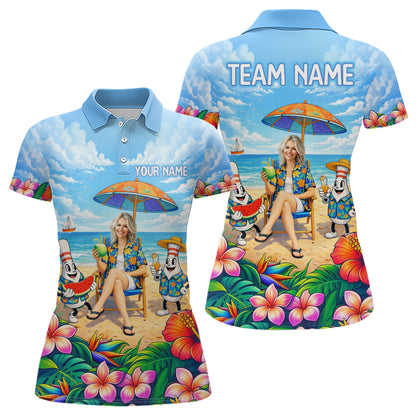 Custom Photo Funny Summer Bowling Jersey for Women Bowling Team Shirts Polo & 1/4 Zip HNT258