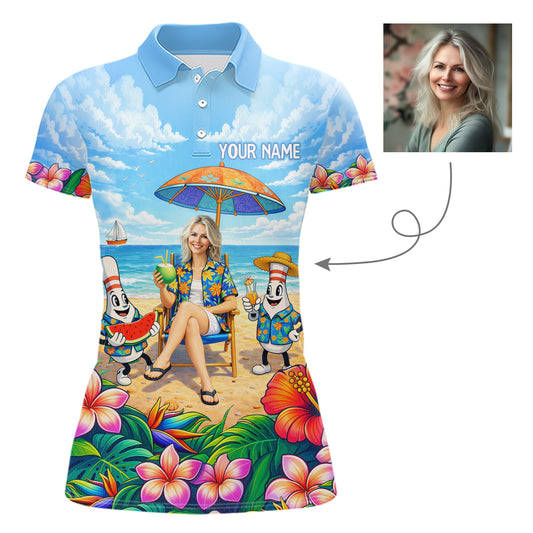 Custom Photo Funny Summer Bowling Jersey for Women Bowling Team Shirts Polo & 1/4 Zip HNT258