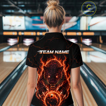 Load image into Gallery viewer, Person wearing a black shirt with a fiery panther design and 'TEAM NAME' text in a bowling alley.