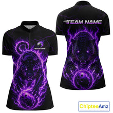 Load image into Gallery viewer, Black polo shirt with purple panther design on front and back, featuring 'Team Name' text.