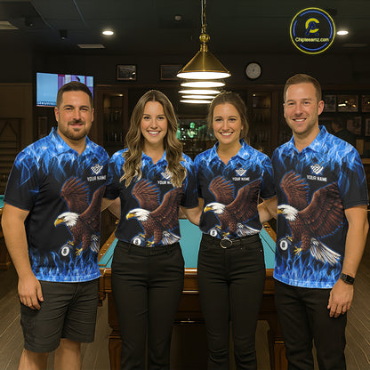 Custom Blue Flame Eagle 8 Ball Billiard Shirts for Women Billiard League Billiard Team Shirts NNT107