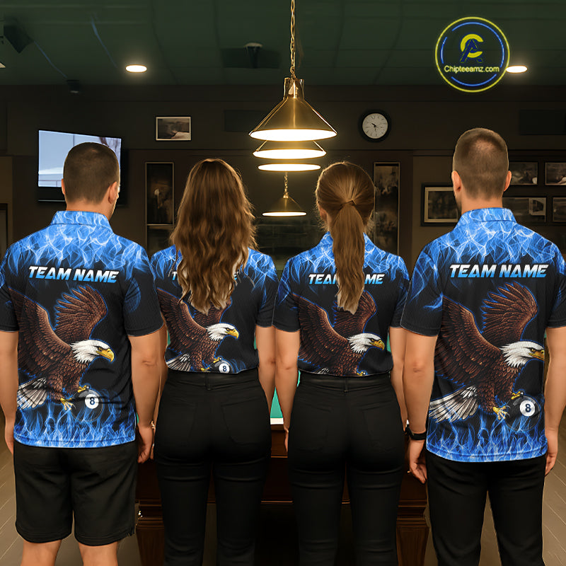 Custom Blue Flame Eagle 8 Ball Billiard Shirts for Women Billiard League Billiard Team Shirts NNT107