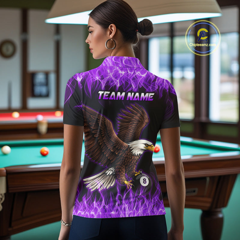 Custom Purple Flame Eagle 8 Ball Billiard Shirts for Women Billiard League Billiard Team Shirts NNT107