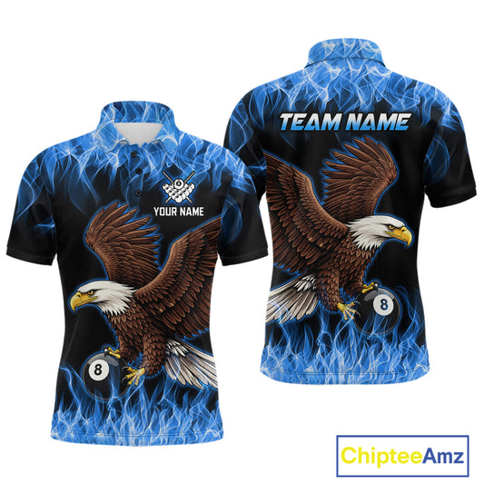 Custom Blue Flame Eagle 8 Ball Billiard Shirts for Men Billiard League Billiard Team Shirts NNT107
