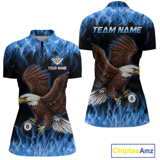 Custom Blue Flame Eagle 8 Ball Billiard Shirts for Women Billiard League Billiard Team Shirts NNT107
